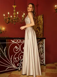 A-Line/Princess Scoop Sleeveless Two Piece Long Prom Dresses — view 5