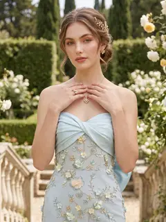 Sheath/Column Strapless Sleeveless Floor-Length Evening Dresses with Bowknot & 3D Floral — view 3