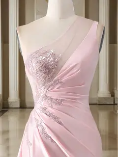 Trumpet/Mermaid One-Shoulder Sweep Train/Brush Train Evening Dresses with Side Slit & Appliques — view 3