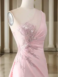 Trumpet/Mermaid One-Shoulder Sweep Train/Brush Train Evening Dresses with Side Slit & Appliques — view 5