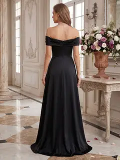 A-Line/Princess Off-the-Shoulder Short Sleeves Prom Dresses with Split Side — view 2