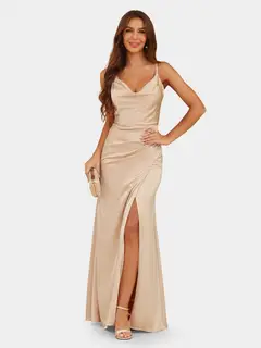 Sheath/Column Spaghetti Straps Sleeveless Evening Dresses with Ruched — LV28908034 — view 1