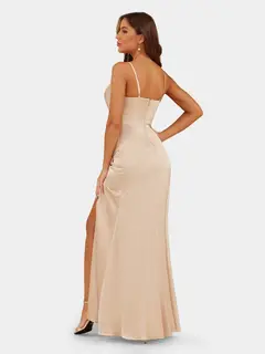 Sheath/Column Spaghetti Straps Sleeveless Evening Dresses with Ruched — LV28908034 — view 2