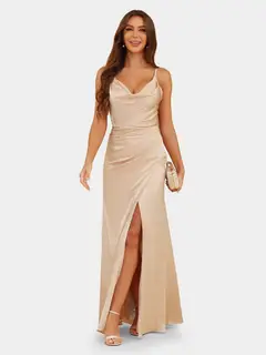 Sheath/Column Spaghetti Straps Sleeveless Evening Dresses with Ruched — LV28908034 — view 3