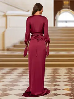 Sheath/Column Crossover V-Neck Long Sleeves Ruched Wrap Evening Dresses with Split Side — view 2