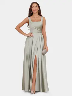 A-Line/Princess Scoop Sleeveless Evening Dresses with Ruched — view 1