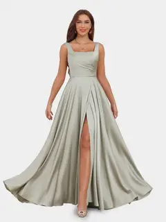 A-Line/Princess Scoop Sleeveless Evening Dresses with Ruched — view 3