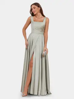 A-Line/Princess Scoop Sleeveless Evening Dresses with Ruched — view 4