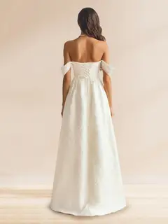 A-Line/Princess Off-the-Shoulder Short Sleeves Basque Waist Prom Dresses with Ruched — view 2