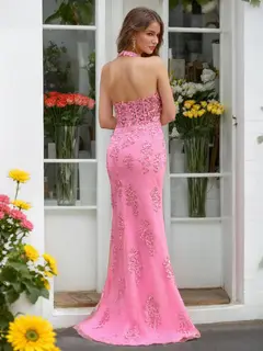 Trumpet/Mermaid Halter Sleeveless Beading Prom Dresses — view 2