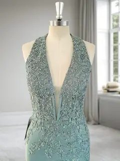 Trumpet/Mermaid Halter Sleeveless Beading Prom Dresses — view 5