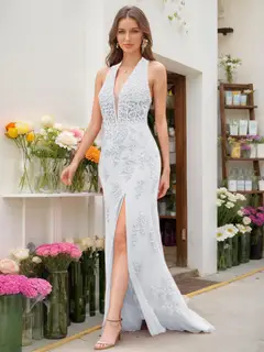 Trumpet/Mermaid Halter Sleeveless Beading Prom Dresses — view 16