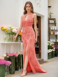 Trumpet/Mermaid Halter Sleeveless Beading Prom Dresses — view 25