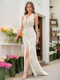 Trumpet/Mermaid Halter Sleeveless Beading Prom Dresses — view 41