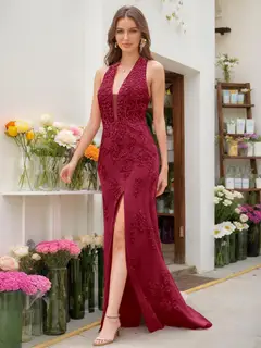 Trumpet/Mermaid Halter Sleeveless Beading Prom Dresses — view 43