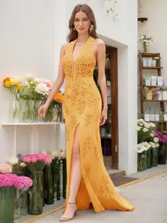 Trumpet/Mermaid Halter Sleeveless Beading Prom Dresses — view 51