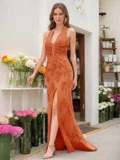 Trumpet/Mermaid Halter Sleeveless Beading Prom Dresses — view 55