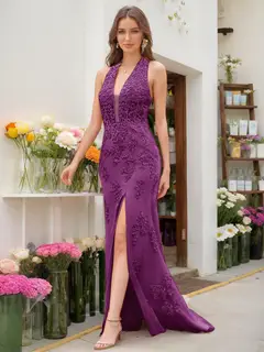Trumpet/Mermaid Halter Sleeveless Beading Prom Dresses — view 56
