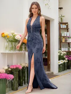 Trumpet/Mermaid Halter Sleeveless Beading Prom Dresses — view 71