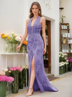 Trumpet/Mermaid Halter Sleeveless Beading Prom Dresses — view 76