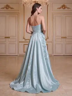 A-Line/Princess Strapless Sleeveless Floor-Length Evening Dresses with 3D Floral — view 2