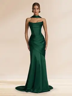 Sheath/Column Strapless Sleeveless Sweep train Ruched Evening Dresses With Shawl — view 1