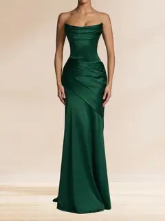 Sheath/Column Strapless Sleeveless Sweep train Ruched Evening Dresses With Shawl — view 4