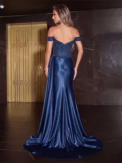 Trumpet/Mermaid Off-the-Shoulder Sweep Train Evening Dresses with Split Side & Sequins — view 2