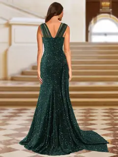 Sparkly Trumpet/Mermaid Sweetheart Long Evening Dresses with Split Side — view 2