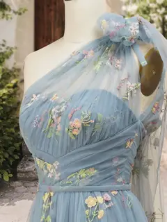 A-Line/Princess One-Shoulder Sleeveless Watteau Train Prom Dresses — view 3