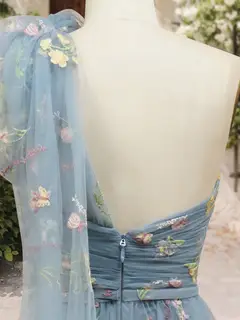 A-Line/Princess One-Shoulder Sleeveless Watteau Train Prom Dresses — view 4