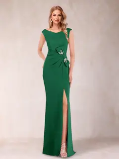 Sheath/Column V-Neck Sleeveless Ruched Mother of the Bride Dresses with Split Side & Bow(s) — view 13