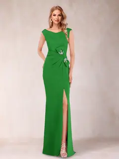 Sheath/Column V-Neck Sleeveless Ruched Mother of the Bride Dresses with Split Side & Bow(s) — view 25