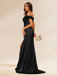 Sheath/Column Off-the-Shoulder Long Evening Dresses with Split Side & Ruched — LV37327362 — view 2