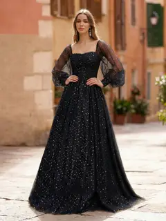 Ball Gown Sweetheart Long Sleeves Pleats Prom Dresses — view 1