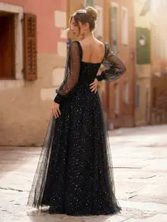 Ball Gown Sweetheart Long Sleeves Pleats Prom Dresses — view 2