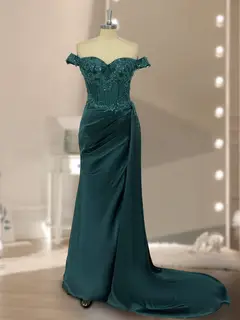 Trumpet/Mermaid Off-the-Shoulder Sweep Train Sequined Evening Dresses with Split Side — view 5