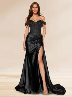 Trumpet/Mermaid Off-the-Shoulder Sweep Train Sequined Evening Dresses with Split Side — view 7