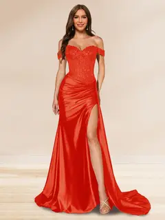 Trumpet/Mermaid Off-the-Shoulder Sweep Train Sequined Evening Dresses with Split Side — view 9