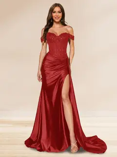 Trumpet/Mermaid Off-the-Shoulder Sweep Train Sequined Evening Dresses with Split Side — view 14