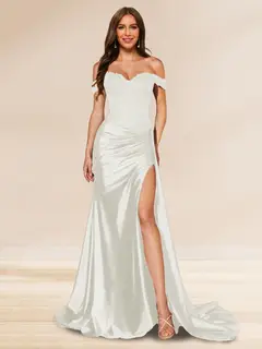 Trumpet/Mermaid Off-the-Shoulder Sweep Train Sequined Evening Dresses with Split Side — view 15