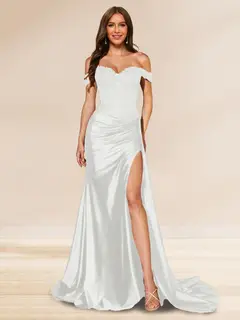 Trumpet/Mermaid Off-the-Shoulder Sweep Train Sequined Evening Dresses with Split Side — view 16