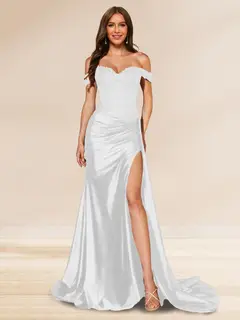 Trumpet/Mermaid Off-the-Shoulder Sweep Train Sequined Evening Dresses with Split Side — view 17