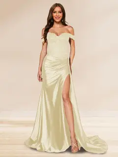 Trumpet/Mermaid Off-the-Shoulder Sweep Train Sequined Evening Dresses with Split Side — view 18