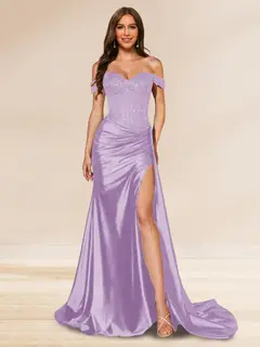 Trumpet/Mermaid Off-the-Shoulder Sweep Train Sequined Evening Dresses with Split Side — view 19