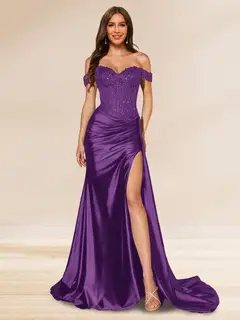 Trumpet/Mermaid Off-the-Shoulder Sweep Train Sequined Evening Dresses with Split Side — view 20