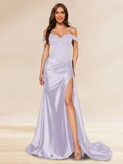 Trumpet/Mermaid Off-the-Shoulder Sweep Train Sequined Evening Dresses with Split Side — view 22