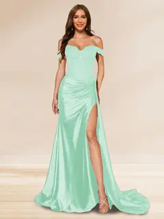 Trumpet/Mermaid Off-the-Shoulder Sweep Train Sequined Evening Dresses with Split Side — view 23