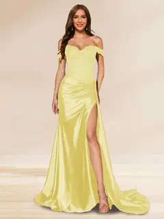 Trumpet/Mermaid Off-the-Shoulder Sweep Train Sequined Evening Dresses with Split Side — view 26