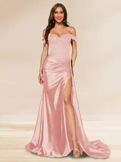 Trumpet/Mermaid Off-the-Shoulder Sweep Train Sequined Evening Dresses with Split Side — view 27